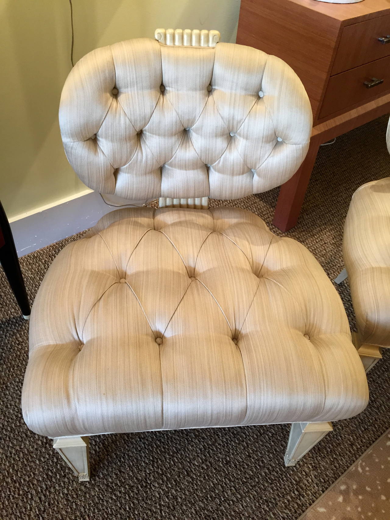 Painted Pair of Grosfeld House Tufted Slipper Chairs For Sale