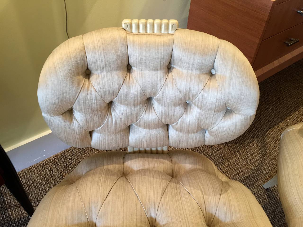 Pair of Grosfeld House Tufted Slipper Chairs In Good Condition For Sale In Quogue, NY
