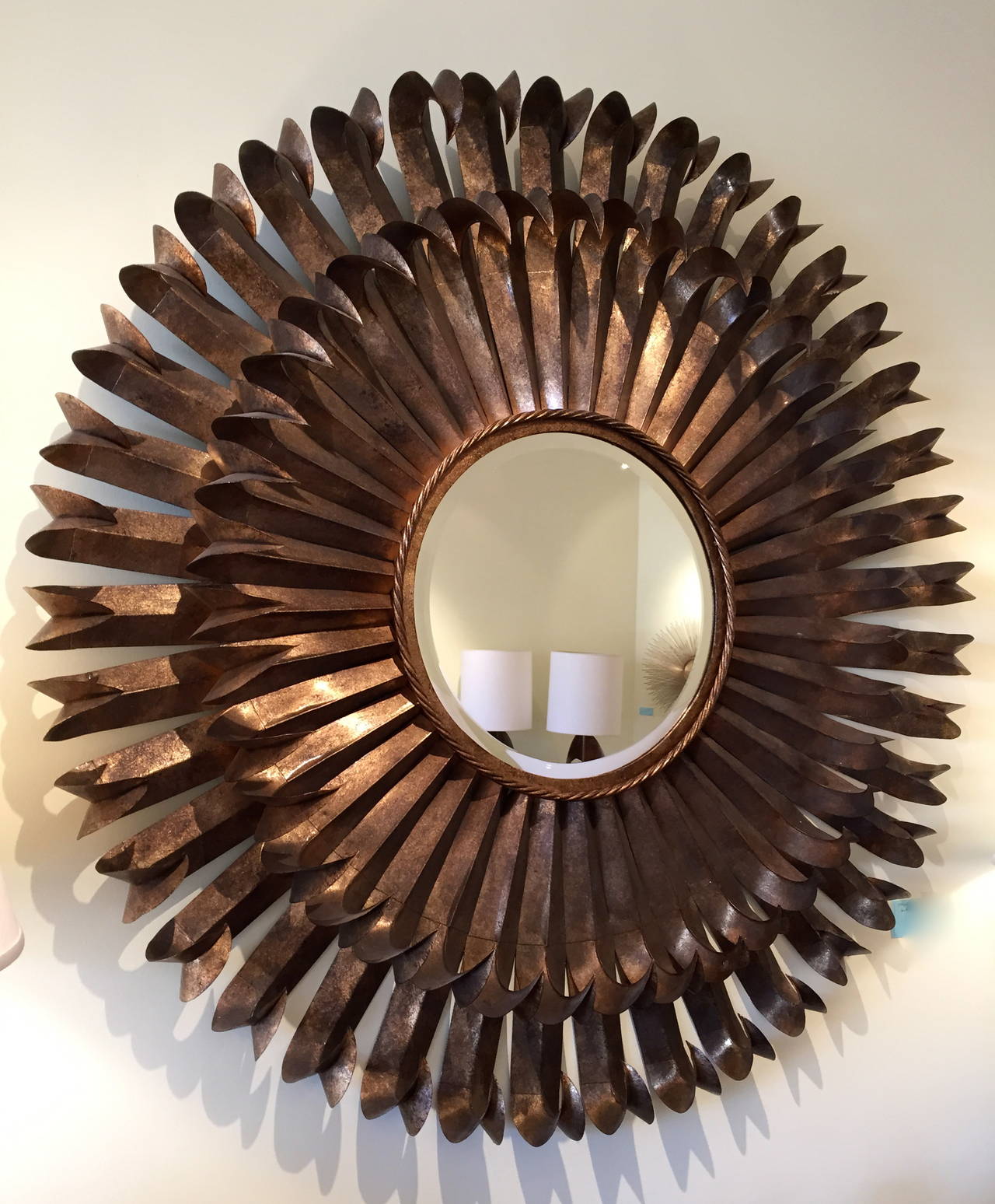Gilt Monumental Italian Brutalist Sunburst Mirror For Sale