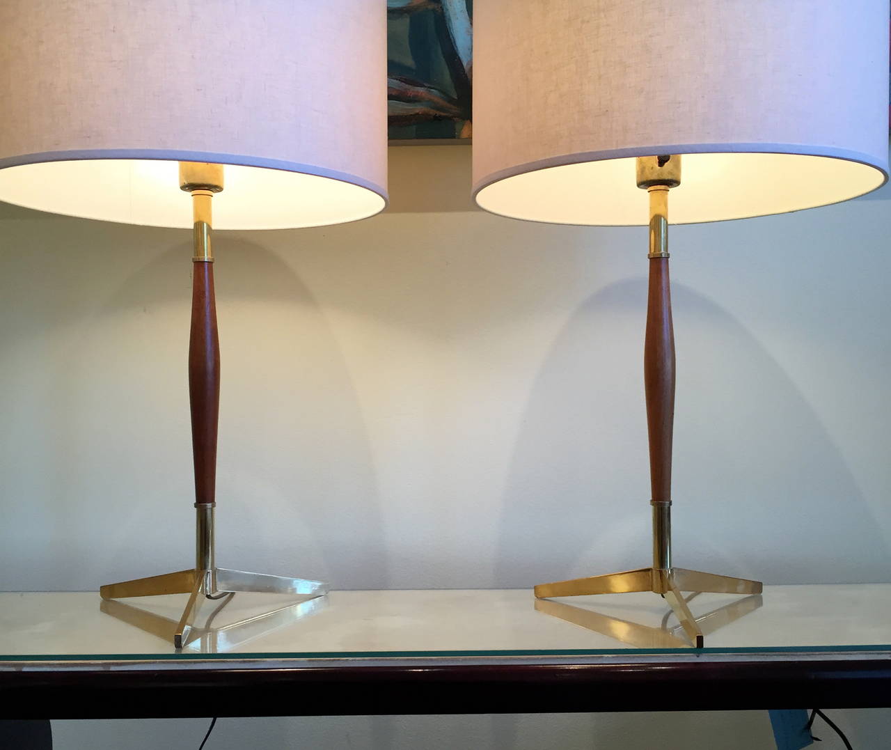 American Pair of Tripod Base Table Lamps by Gerald Thurston for Lightolier