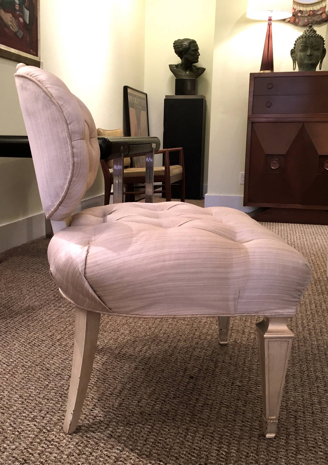 Pair of Grosfeld House Tufted Slipper Chairs For Sale 1