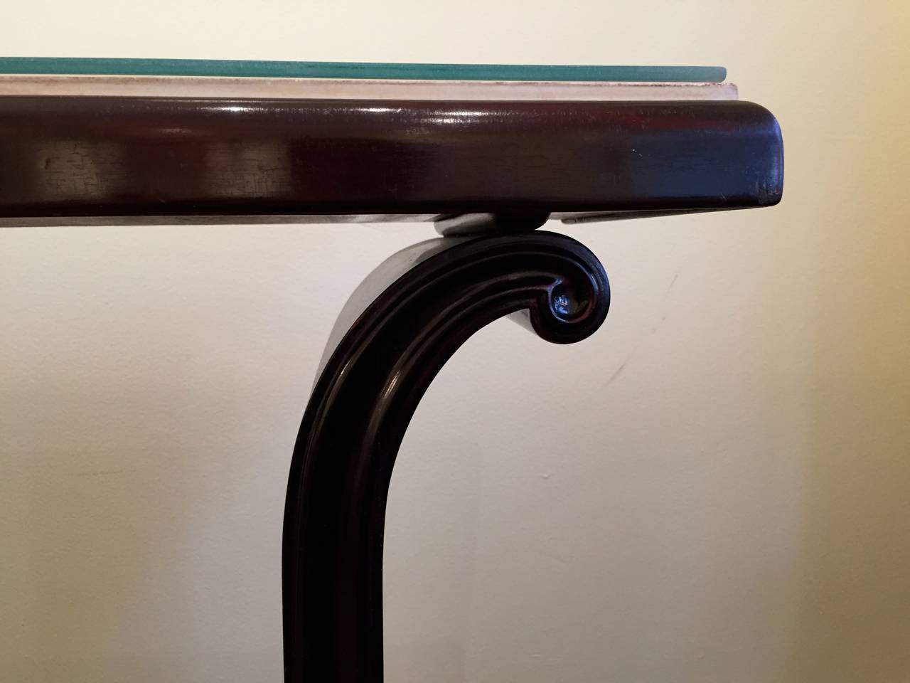 French Art Deco Mahogany and Parchment Console Table 1
