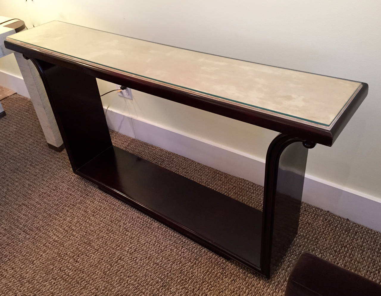 French Art Deco Mahogany and Parchment Console Table In Good Condition In Quogue, NY