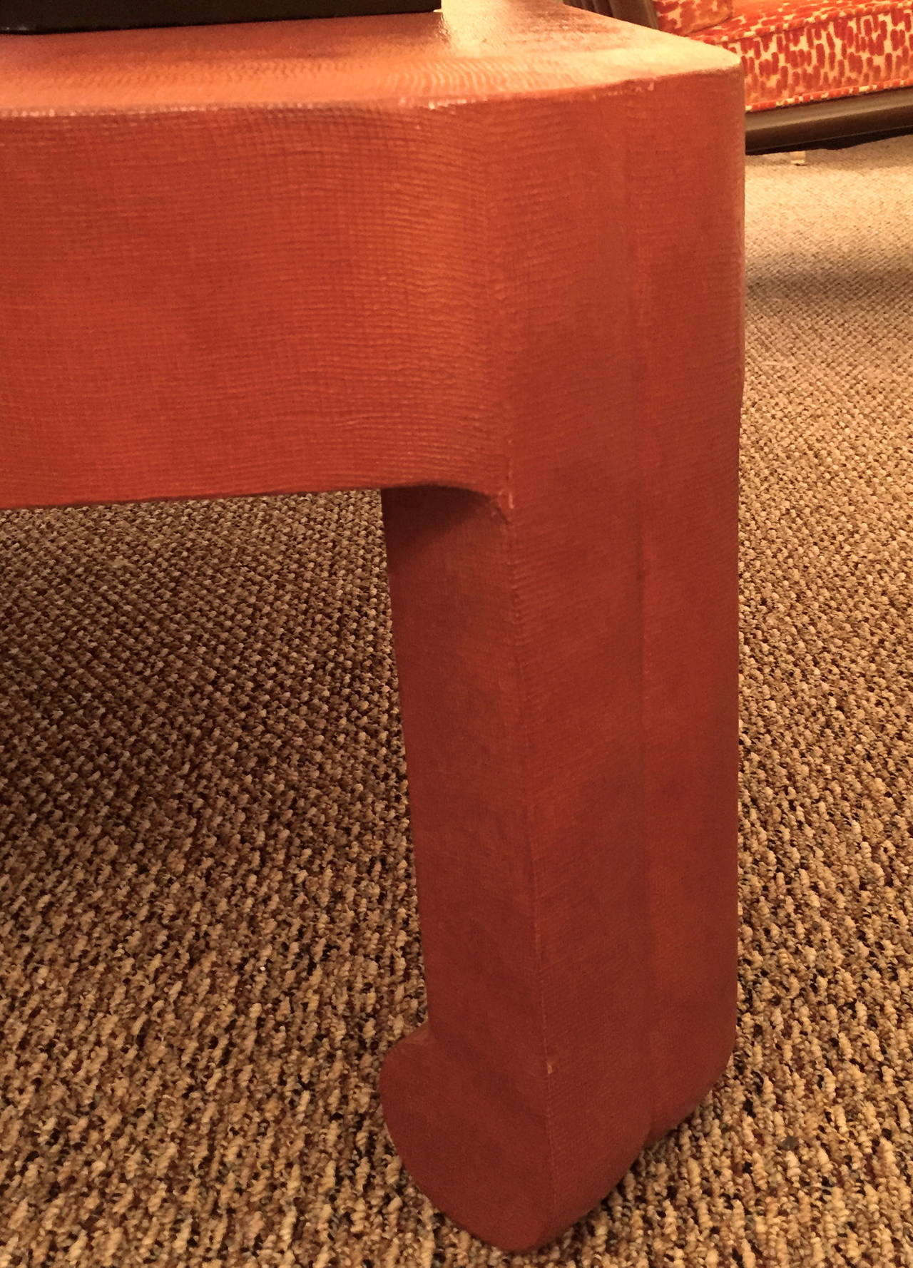The late Mark Hampton, a icon of American interior design, commissioned this linen wrapped low table for a client on Eastern Long Island. It is cinnabar red with an subtle overglaze of a slightly darker red to add depth. 

Please contact us