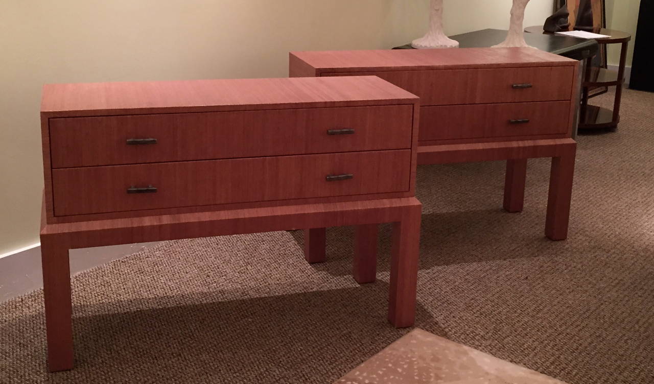 Pair of Raffia-Wrapped Chests on Stands in the Style of Karl Springer