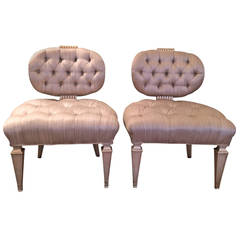 Vintage Pair of Grosfeld House Tufted Slipper Chairs