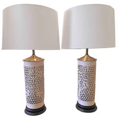 Pair of Blanc de Chine Pierced Porcelain Table Lamps