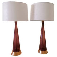 Pair of Amethyst Colored Blenko Glass Table Lamps