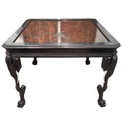 Eclectic Center Table with Elephant-Form Legs and High Relief Decorated Top