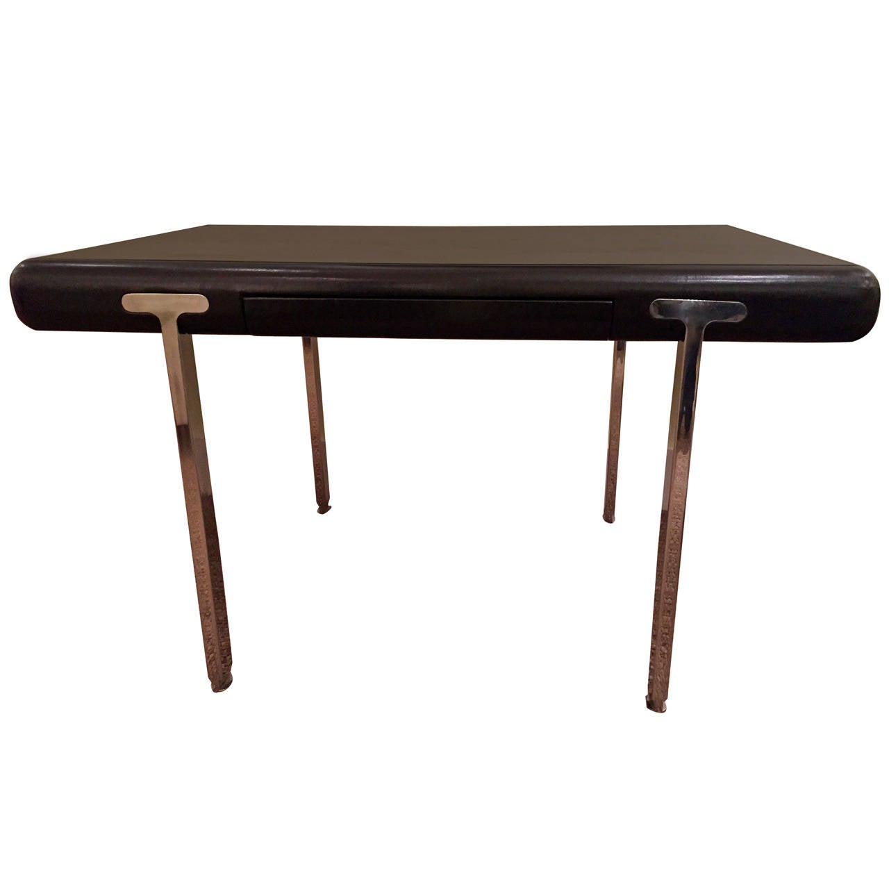 Black Leather And Stainless Steel Desk By John Mascheroni For Black Leather And Stainless Steel Desk By John Mascheroni For