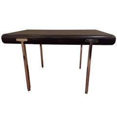 Black Leather and Stainless Steel Desk by John Mascheroni