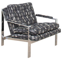 Large Flat Bar Chrome Lounge Chair in the Style of Milo Baughman