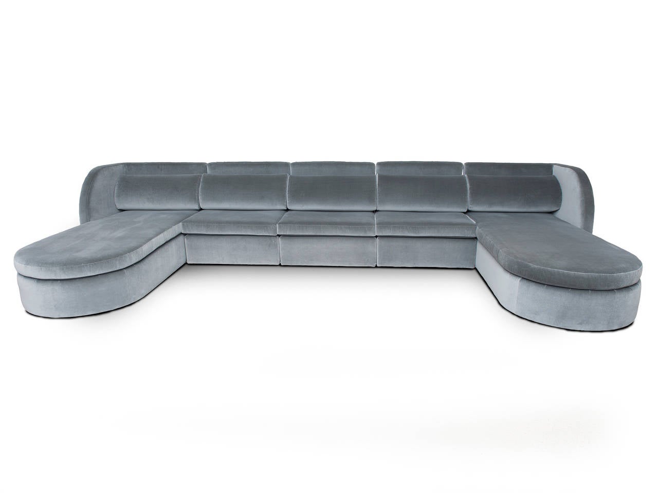 Highly stylized unique sectional by Milo Baughman for Thayer Coggin - curvaceous and newly upholstered in luxurious smoky grey velvet.