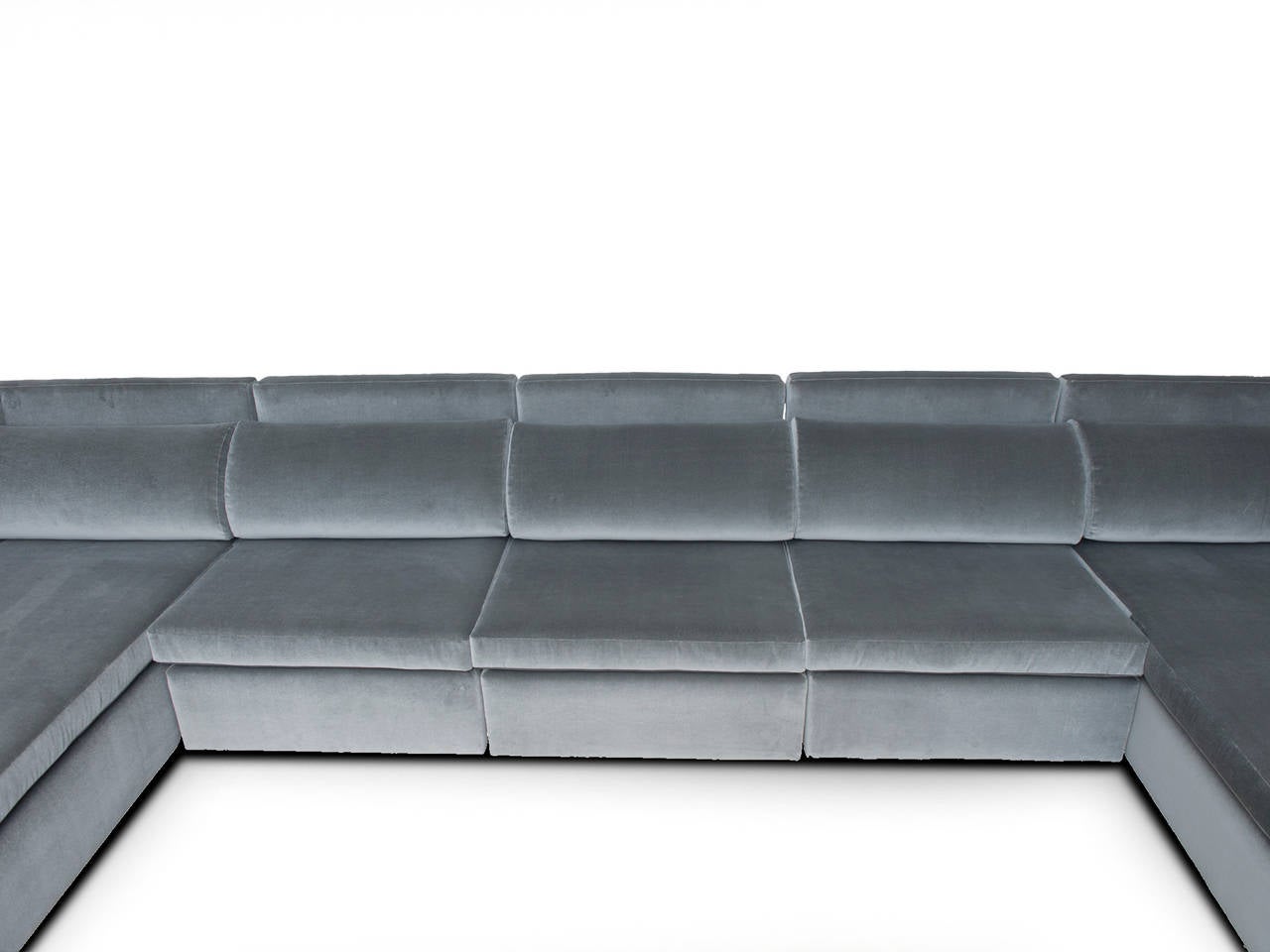 American Milo Baughman Custom Sectional Sofa in Grey Donghia Velvet