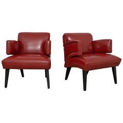 Sculptural Red Italian Lounge Chairs