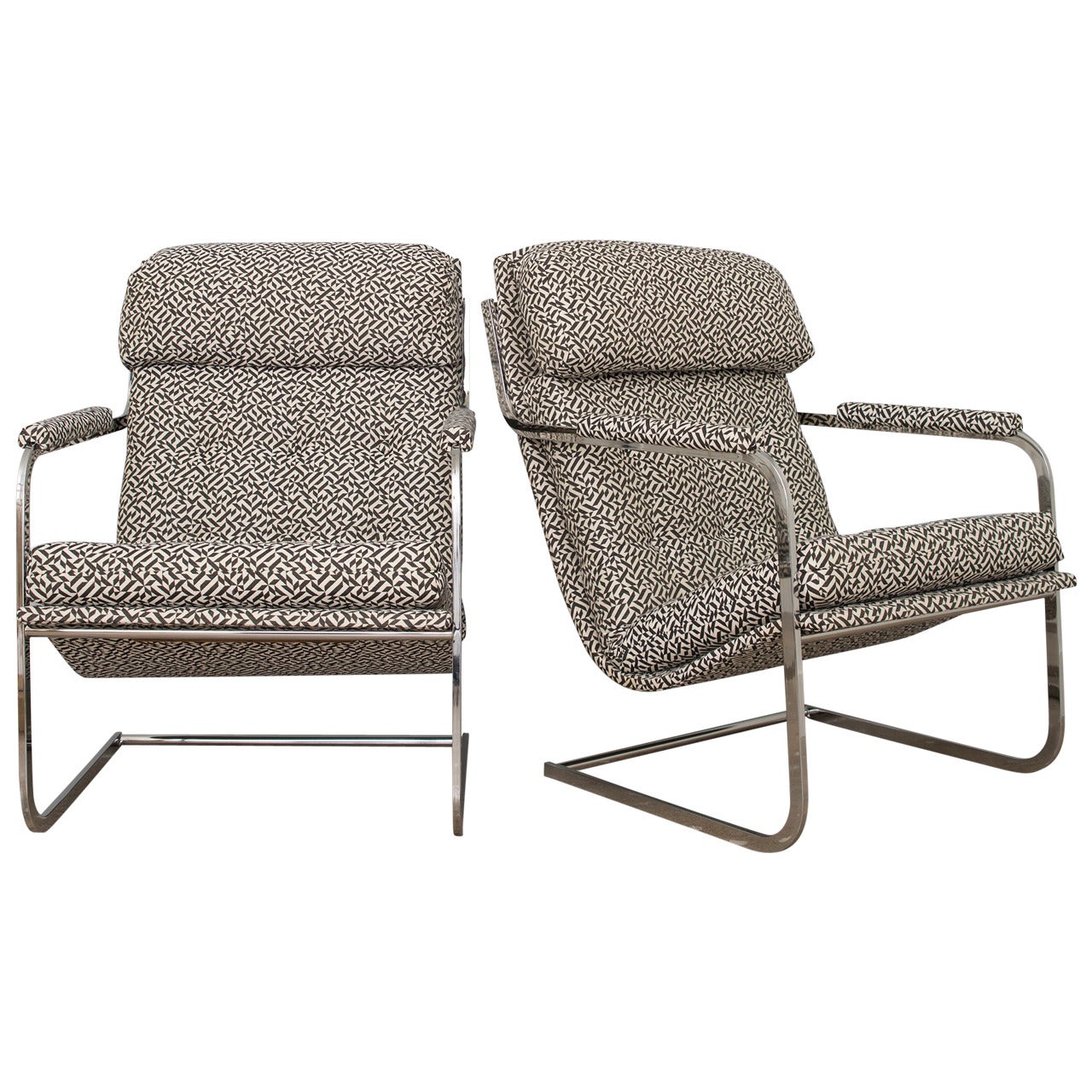 Carsons of High Point Cantilevered Chrome Chairs in Knoll Eclat Fabric