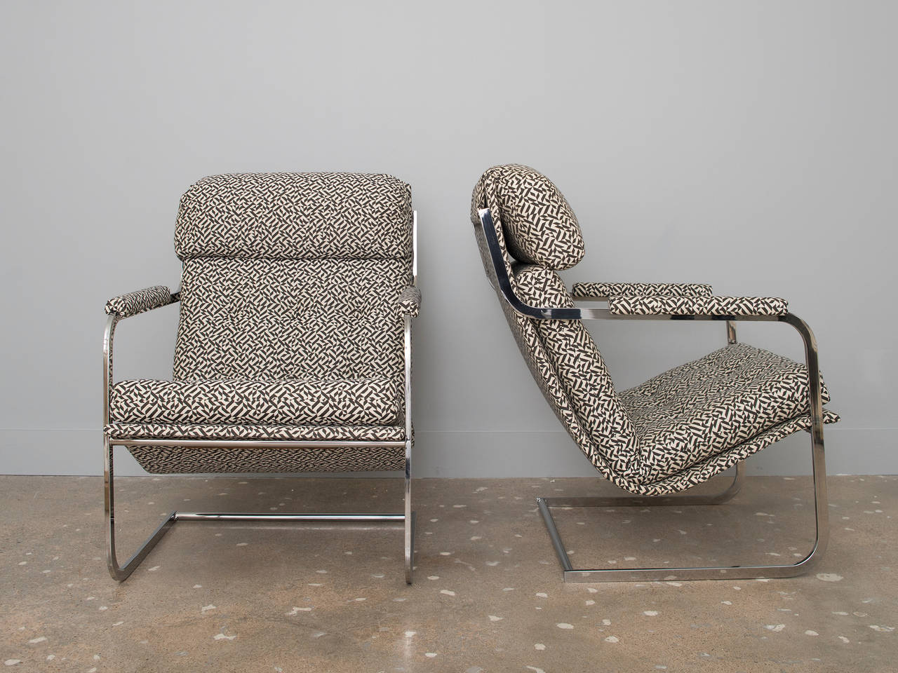 Mid-Century Modern Carsons of High Point Cantilevered Chrome Chairs in Knoll Eclat Fabric