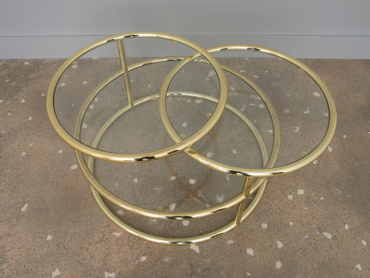 Mid-Century Modern Brass and Glass Swivel Coffee Table