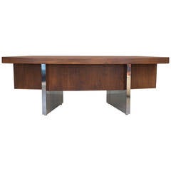 Roger Sprunger Curved Walnut and Chrome Executive Desk