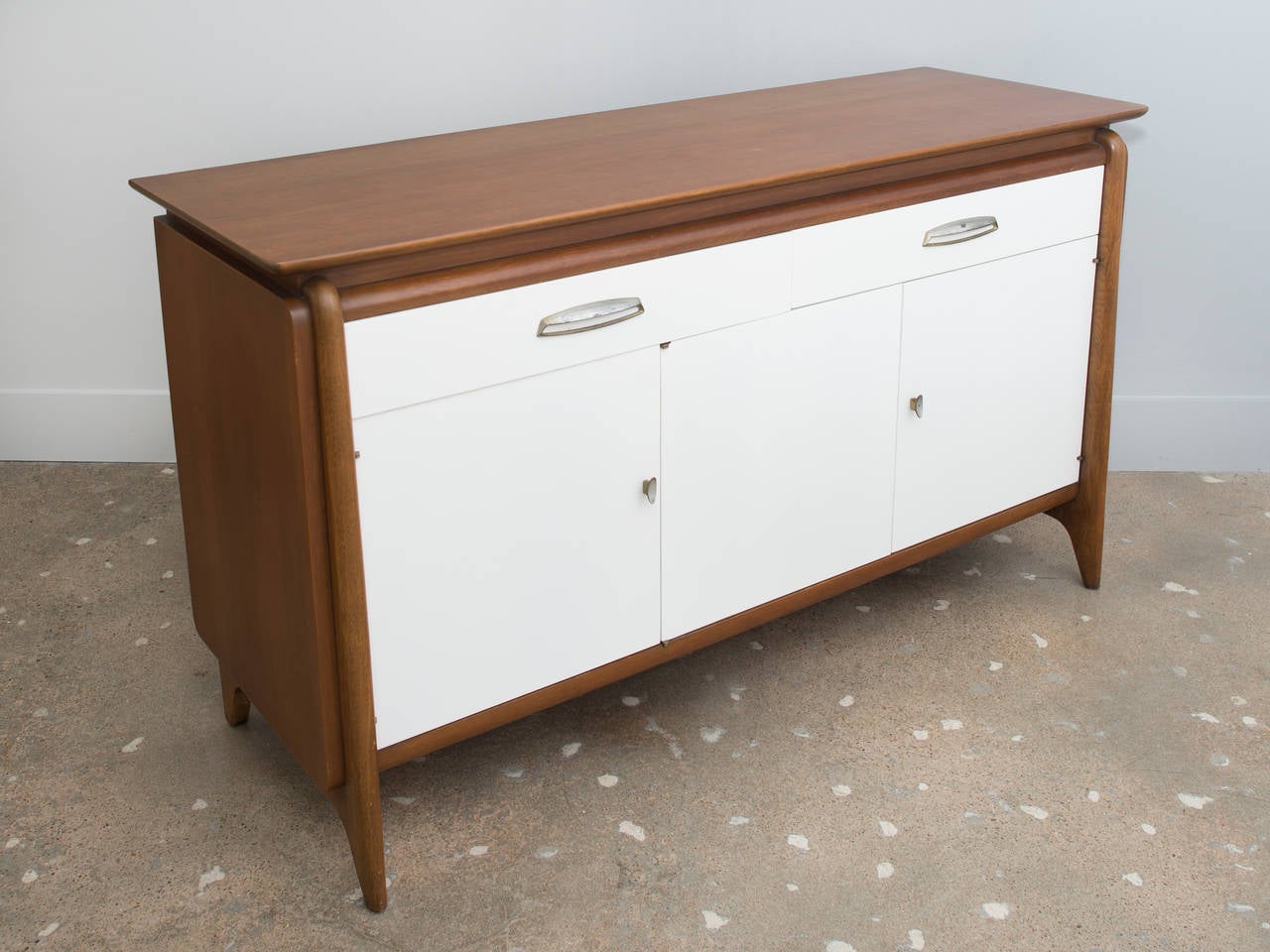 American Drexel Projection Walnut and Lacquer Credenza For Sale