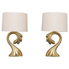 Mid Century Pierre Cardin Signature Brass Table Lamps