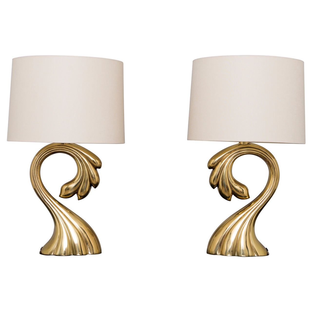 Mid Century Pierre Cardin Signature Brass Table Lamps