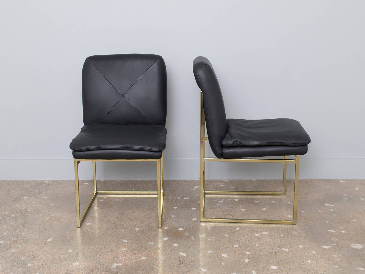 American Milo Baughman Brass Floating Dining Chairs