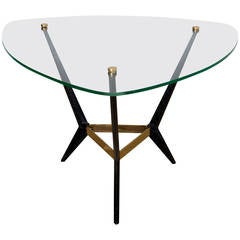Angelo Ostuni Italian Triangular Mid-Century Brass and Steel Side Table