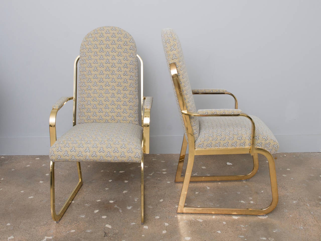 Mid-Century Modern Four Brass High Back Dining Chairs in the Style of Milo Baughman For Sale