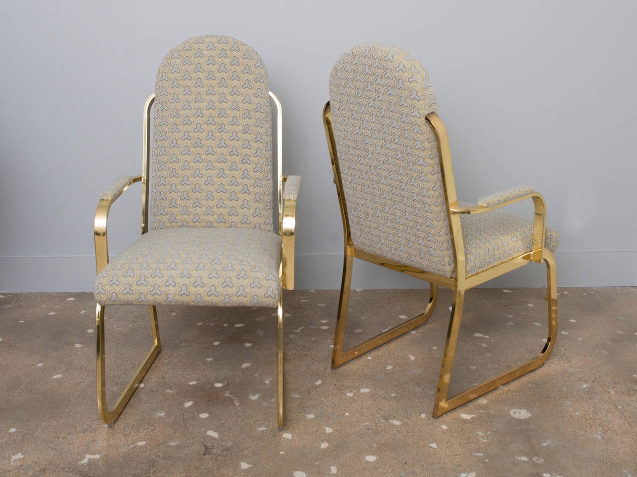 American Four Brass High Back Dining Chairs in the Style of Milo Baughman For Sale