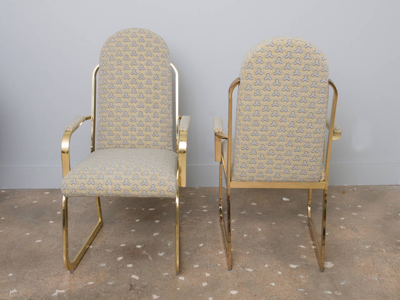 Four Brass High Back Dining Chairs in the Style of Milo Baughman In Excellent Condition For Sale In Houston, TX