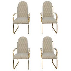 Four Brass High Back Dining Chairs in the Style of Milo Baughman