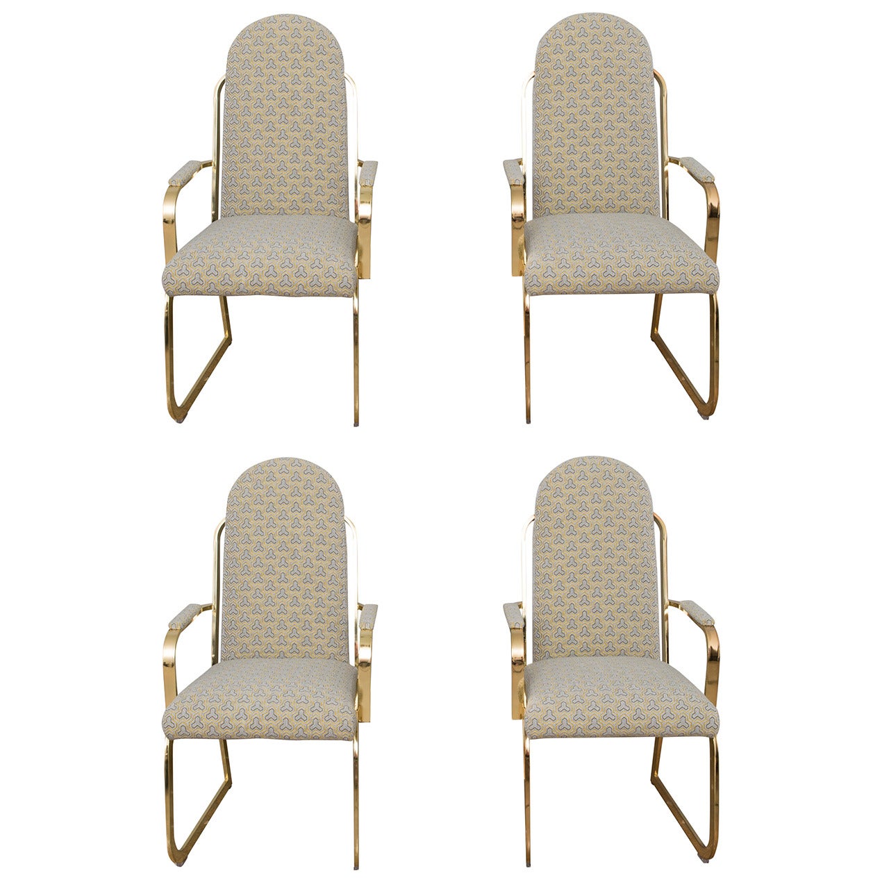 Four Brass High Back Dining Chairs in the Style of Milo Baughman For Sale