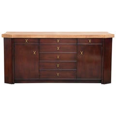 Paul Frankl Cork-Top Credenza Buffet with Exquisite Brass Hardware