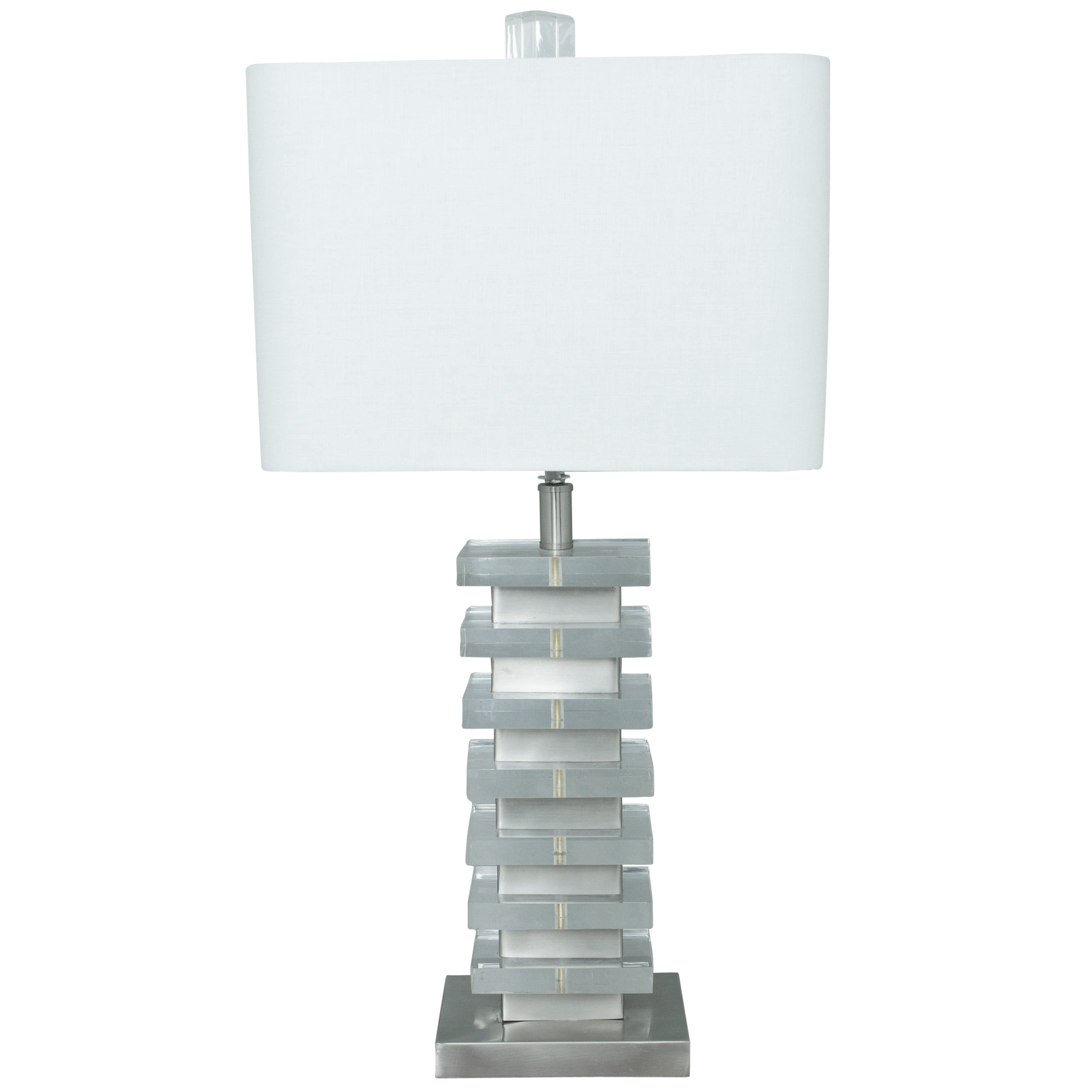 Lucite Block and Brushed Nickel Table Lamp in the Style of Karl Springer For Sale