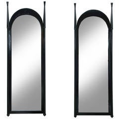Vintage Pair of Midcentury Wildly Sculptural Black Lacquer Arched Mirrors