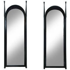 Pair of Midcentury Wildly Sculptural Black Lacquer Arched Mirrors