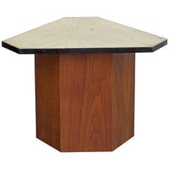 Italian Etched Brass and Walnut Triangular Side Table by G. Urs
