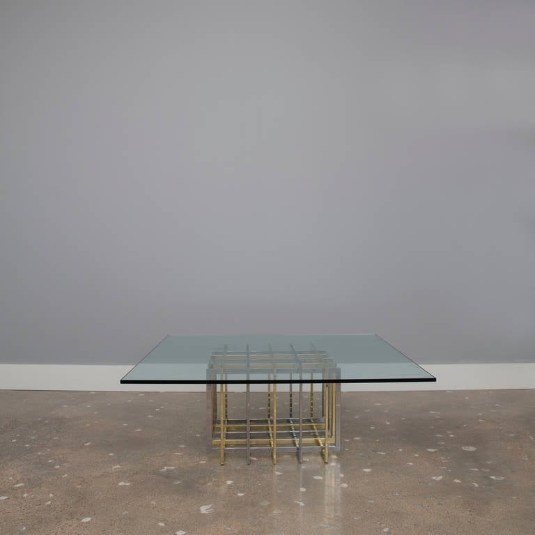 French Pierre Cardin Brass and Chrome Grid Coffee Table