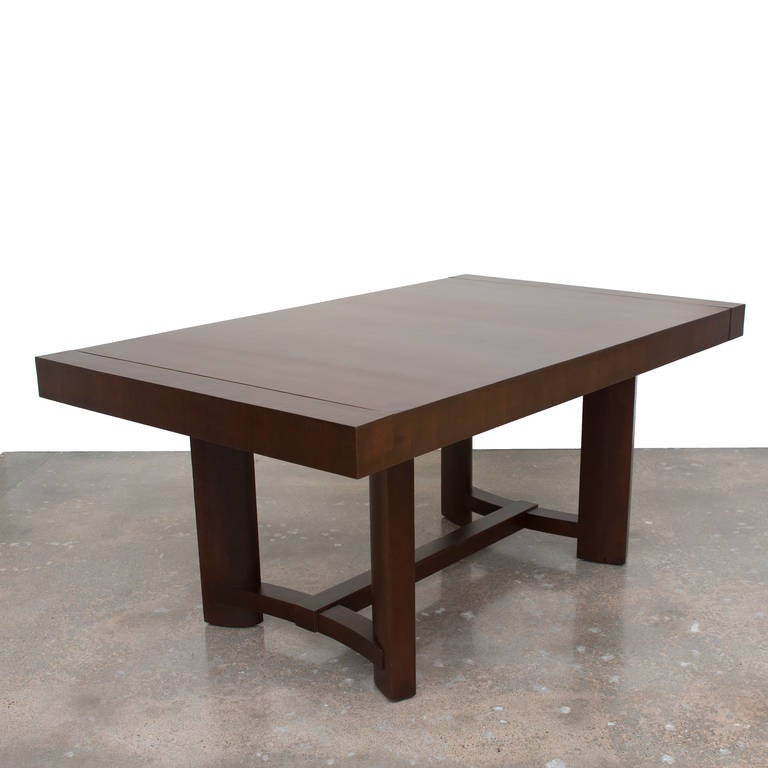 Original Robsjohn-Gibbings dining table, with two 14 inch leaves expanding the table to 94 inches, labeled Widdicomb modern original (model #200). This piece was originally housed at the salon of the former Miss Lucille's Bordello in Houston.