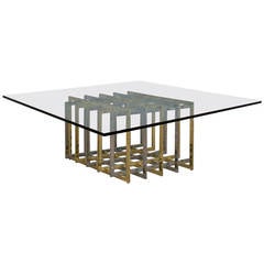 Pierre Cardin Brass and Chrome Grid Coffee Table