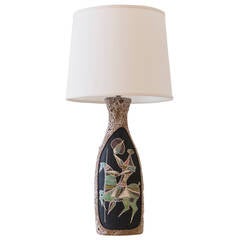 Hand-Painted and Signed Fantoni Table Lamp from the 1950s