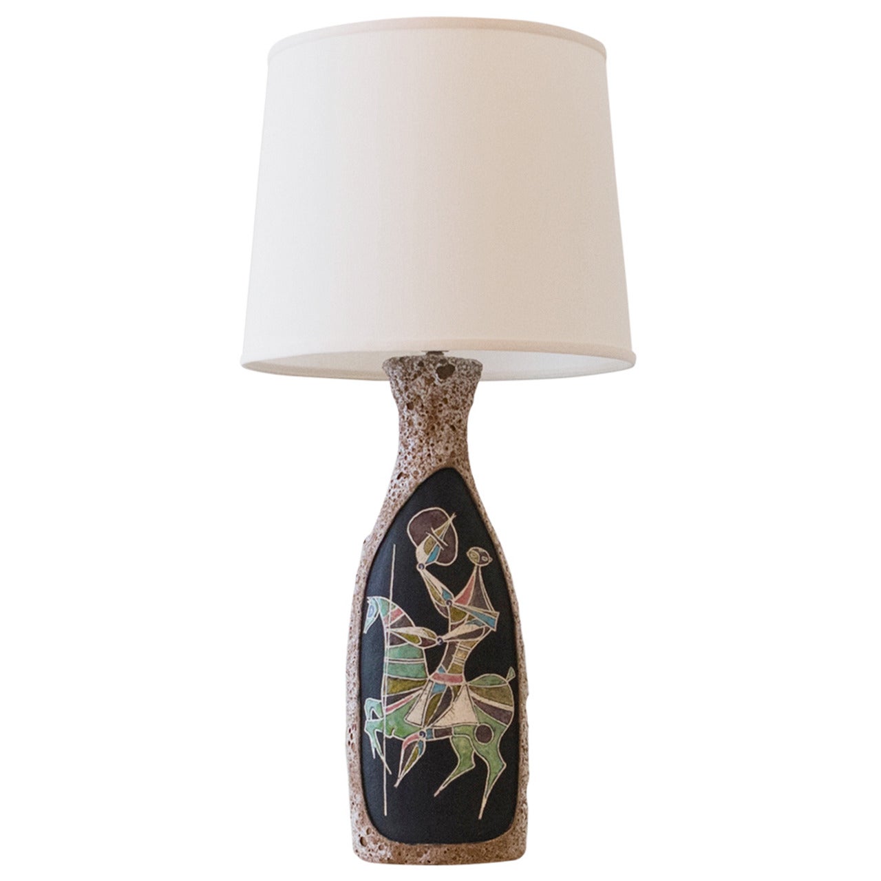 Hand-Painted and Signed Fantoni Table Lamp from the 1950s For Sale