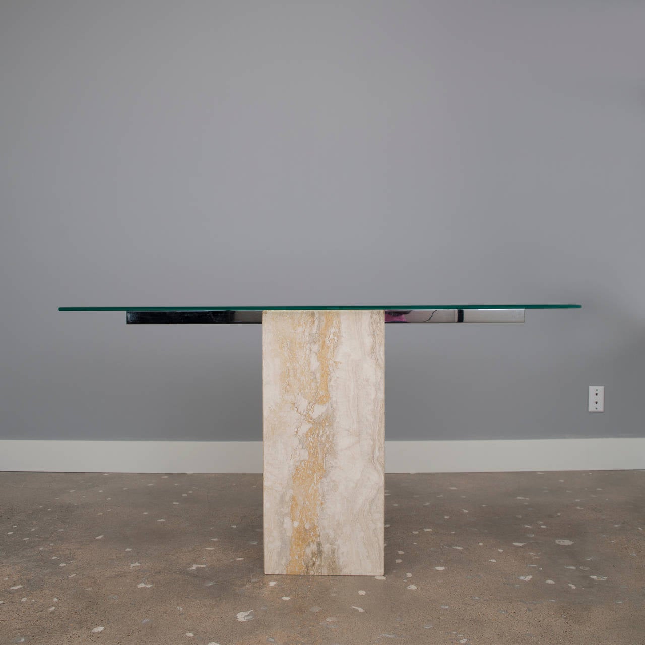 Mid-Century Modern Italian Travertine and Glass Console Table by Ello
