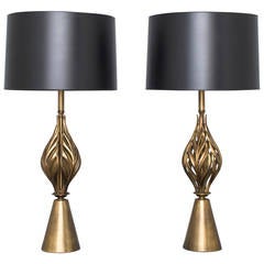 Hollywood Regency Brass Leaf Form Lamps