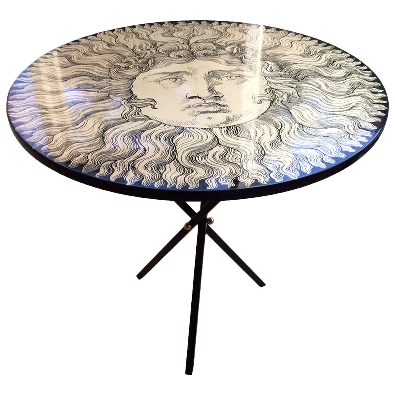 Limited Edition of Fornasetti Table Depicting Sun King with Tripod Base