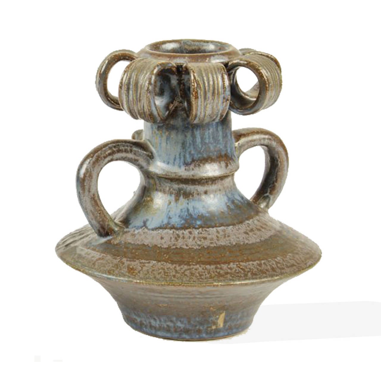 A beautiful Bornholm handmade figural earthenware vase, retaining artist signature at the bottom.
