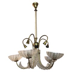 Brass and Glass Chandelier by Barovier e Toso
