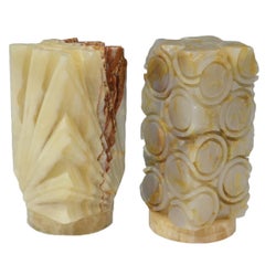 Vintage Hand-Carved Onyx Table Lamps