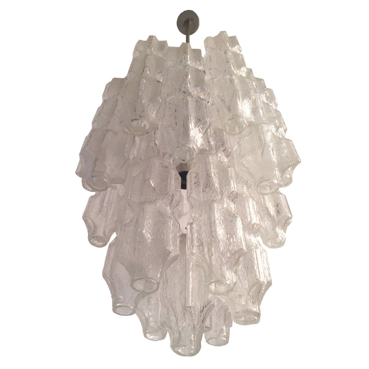 Sculptural Murano chandelier composed by very sculptural glass tubes hanging on a chrome fame.